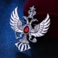 Silberner doppelköpfiger Adler Brosche mit rotem Stein Kronen Anstecknadel für Herren - Silberne Basis Roter Strass (Groß)