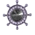 Exquisite nautical ship helm brooch pin with sparkling rhinestones and center crystal. - Grey Rhinestone on Gun Black Base
