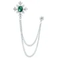 Silberne Kreuz Brosche mit grüner Kristall und Doppelkette Kragen Accessoire für Damen. - Silber / Grün