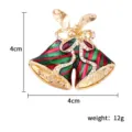 Weihnachtsglocken Brosche mit rot-grüner Emaillierung und funkelndem Strass, 4cm groß. - Glocke Nr. 2