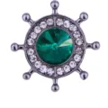 Nautical ship helm brooch pin with green crystal and white rhinestones for men suit fashion - Gun Black Base Green Stone