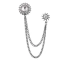 Vintage men's chain brooch lapel pin crystal rhinestone suit decoration accessories. - Gunmetal Black with Clear Rhinestone