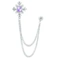 Vintage Silber Kreuz Brosche mit Lila Strass und Doppelt Quasten Kette fuer Kragen - Silberbasis + Lila Strass