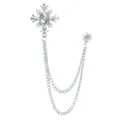 Silberne Kreuz Brosche mit Strasssteinen und doppelten Quastenketten fuer Herren und Damen. - Silber / Weißer Zirkonia