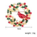 Weihnachten Rotkehlchen Kranz Brosche, vergoldete Legierung mit roten grünen Strasssteinen. - Kranz Nr. 4