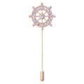 Stylish rose gold ship wheel lapel pin with sparkling rhinestones for men suit and blazer. - Ship Wheel / Gold