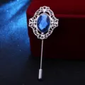 Vintage-Hofstil blaue Kristall lange Nadel Brosche fuer Herren Anzugschmuck Dekor - Gerader Stift Stil (3341) / Silber