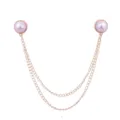 Elegante goldene Doppelketten Brosche mit Perlen, stilvoller Hemdkragen Pin für Damen. - Kleine weiße Perle (Goldbasis)