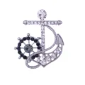 Ancla nautica rueda de barco broche estrases pin elegante hombre traje chaqueta nuevo - Estilo de Diamantes Blancos / Plateado