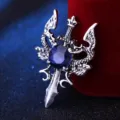 Broche vintage de espada con doble dragón para hombre con gran gema azul para traje elegante - Plata antigua