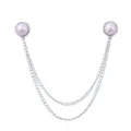 Doppelkette rosa Perle Kragennadel Hemd Brosche Metall Anti Blendung Kragen Zubehoer - Kleine weiße Perle (Silberbasis)
