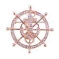 Elegante broche de ancla rueda de barco con diamantes de imitación, accesorio chic. - Tono Dorado