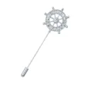 Exquisite silver tone ship wheel brooch lapel pin with sparkling crystal rhinestones for men suits. - Ship Wheel / Silver