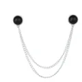 Minimalistische Doppelkette Hemdkragen Pin mit schwarzen runden Perlen, schickem Kragenschmuck. - Kleine schwarze Perle (Silberbasis)