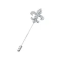 Silver Rhinestone Fleur-de-lis Lapel Stick Pin Men Suit Dress Brooch Accessory 1pc - Lily / Silver