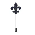Dark blue rhinestone fleur-de-lis stick pin suit lapel pin men fashion accessory - Lily / Gunmetal