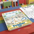 Vue de détail du livre de coloriage de plage d'été avec jeux de recherche colorés. - Livre de Coloriage Cherche et Trouve Plage (RXHC1138) / 10 Pages (Format A4) / Multicolore