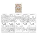Detailed closeup view of European town streetscape coloring book pages set for kids. - European Style Town Healing Coloring Poster (RXHC1173)