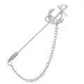 Silver-tone anchor steering wheel lapel pin with purple rhinestones and hanging chain. - Anchor / Silver