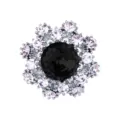 Elegant silver crystal lapel pin with a bold black center stone and sparkling purple rhinestones. - Black (Silver Base)