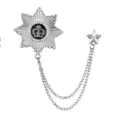 Men's silver-tone royal crown star badge brooch with double chain tassel link pin. - Silver