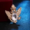 Vintage Doppeladler Strass Brosche für Herren Anzug elegante Kristall Abzeichen Deko - Gold / Weißer Zirkonia