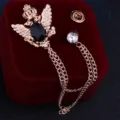 Antike doppelköpfige Adler Brosche mit Kristall Kette Detail für Herren Anzug Revers Jacke. - Goldene Basis Schwarzer Strass