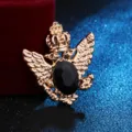 Retro goldener Doppeladler Broche mit schwarzem Stein Krone Anzug Pin Abzeichen für Herren - Goldene Basis Schwarzer Strass
