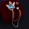 Herren Vintage Doppeladler Brosche Retro Hofstil Anzug Kette Korsage Schmuck Accessoire - Goldene Basis Seeblauer Strass