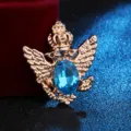 Vintage Doppeladler Brosche, elegante Herren Retro Anzugjacke mit Strass Abzeichen. - Goldene Basis Seeblauer Strass