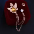 Vintage Doppeladler Krone Brosche Quasten Kette Anzug Herren Reversnadel Schmuck - Goldbasis Gelber Strass