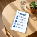 Vista dettagliata della pagina dei contenuti del diario di allenamento fitness su tavolo. - Bianco (RXHC1255)