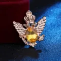 Vintage doppelköpfiger Adler Brosche Strass Anzug Kragennadel Mode Schmuckaccessoires - Goldbasis Gelber Strass