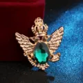Vintage doppelköpfiger adler strass broschen nadel für herren anzug jacke kragen schmuck - Gold / Grün