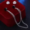 Herren minimalistische doppellagige Kette schwarzer Strass Kragennadel Hemd Brosche - Schwarz (Silberbasis)