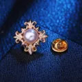 Vintage goldene Kreuz Brosche Perle elegante Krannadel Reversnadel Anstecknadel Schmuck. - Gold Künstliche Perle