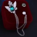 Herren Vintage Hofstil Doppeladler Brosche grüne Kristall Quaste Kette Anzugnadel. - Silber / Grün