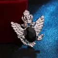 Vintage Doppeladler Brosche fuer Herren Retro Anzug Strass Reversnadel Abzeichen. - Silberne Basis Schwarzer Strass