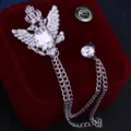 Nahaufnahme Herren Vintage Doppeladler Brosche Strass Silber Metall Kette Schmuck Detail - Silber / Weißer Zirkonia