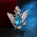 Vintage Doppeladler Brosche Metall Strass Anzug Reversnadel Herren Schmuck Abzeichen - Silber Basis Seeblau Strass