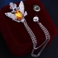 Vintage Doppeladler Brosche Herren Anzug Kristall Kette Reversnadel Schmuck Geschenk - Silberbasis Gelber Strass