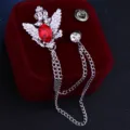 Herren Vintage Doppeladler Brosche Detail, retro Hofstil silberfarben Strass Kette. - Silber / Rot
