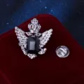 Spilla vintage da uomo a doppia aquila con cristallo strass nero accessorio per risvolto abito. - Strass Nero (Base Argentata)
