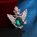 Herren Vintage doppelköpfiger Adler Brosche, Retro Strass Reversnadel Anstecknadel. - Silber / Grün