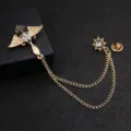 Herren Gold Adler Flügel Kreuz Brosche mit Quaste Kette und stilvoller Steuerrad Pin. - Gold