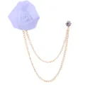 Weiße Stoff-Rosen-Brosche mit doppelter goldener Kette Strass Anzug Revers Anstecknadel - Weiß
