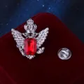 Elegante spilla vintage aquila bicipite da uomo con cristallo rosso e corona per abito - Strass Rosso (Base Argentata)