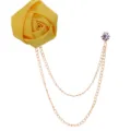 Gelbe Stoff Rose Brosche mit doppelten Quastenketten eleganter Anzug Reversnadel Schmuck - Gelb