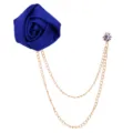 Königsblaue Stoff Rose Brosche Anzug Reversnadel mit doppelter Kette und Strass Zubehör - Blau