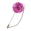 Rosa Stoff Rose Blume Brosche Anstecknadel mit Metallkette und Blatt fur Herren Anzug - Dunkelrosa